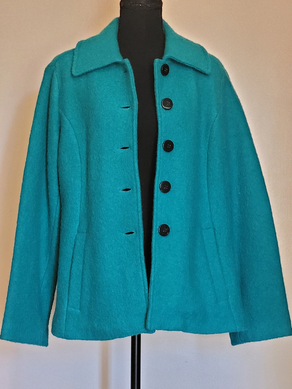Vintage Appleseed's 8P Turquoise Teal Pea Coat with Button Front 100% Wool
